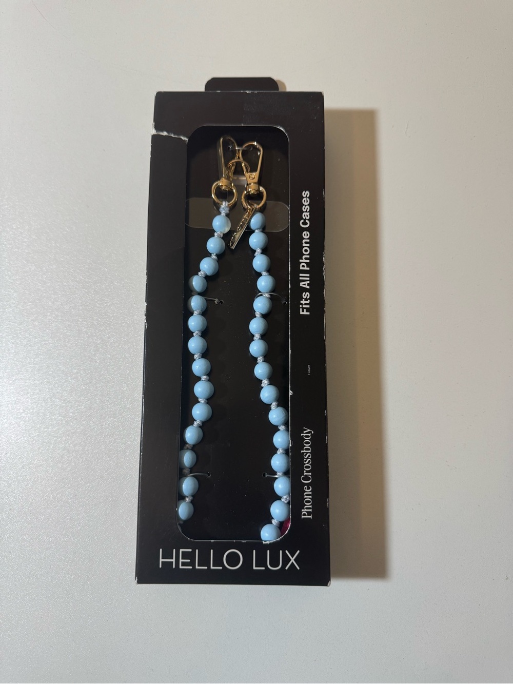 Light Blue Beaded Phone Crossbody Strap